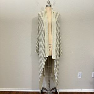 FREE PEOPLE BEACH Stripe Knit Carly Open Front Cardigan in Gray Beige